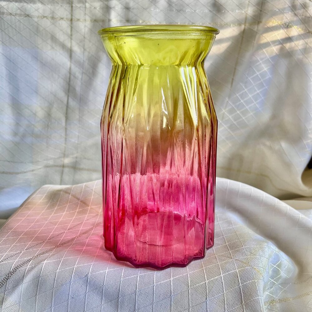 Ombre Yellow and Pink Hand Painted Glass Vase